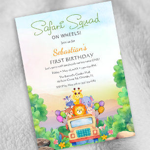 Wild One Safari Ride – Jungle 1st Birthday for boy Invitation
