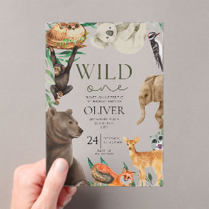 Wild one safari theme acrylic first birthday acrylic invitations