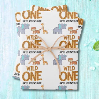 Wild One Safari Theme Boys 1st Birthday Wrapping Paper Sheet