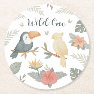 Wild One Safari Tropical Birthday Paper Plates Round Paper Coaster