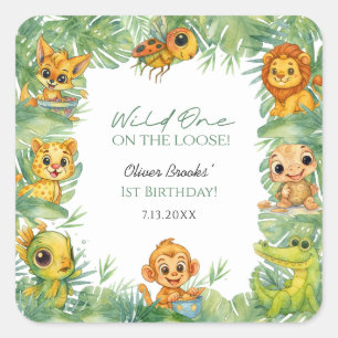 Wild One Safari Watercolor 1st Birthday Square Sticker