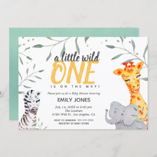 Wild One Safari Watercolor Baby Shower Invitation