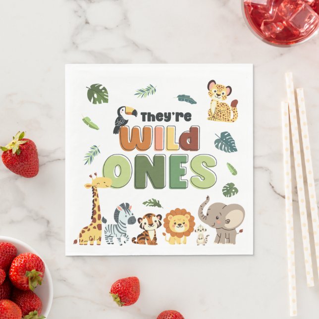 Wild One Safari Zoo Animal Birthday Party Napkin (Insitu)