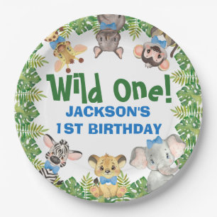 Wild One Safari Zoo Animals Boy First Birthday Paper Plate