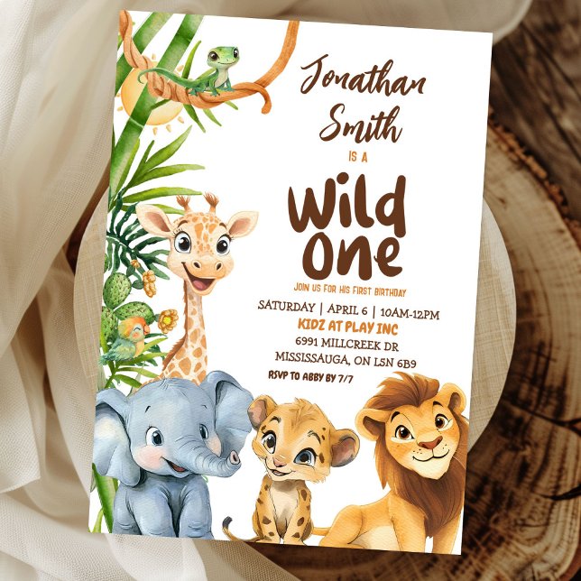 Wild One Savannah Safari Animal Boy First Birthday Invitation (Creator Uploaded)
