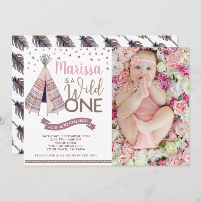 Wild One Teepee Birthday Invitation (Front/Back)