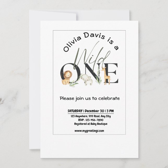 Wild One theme Baby Shower Invitation (Front)