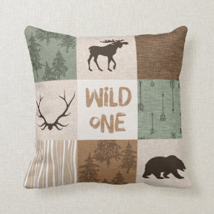 Wild one Throw Pillow - green and brown