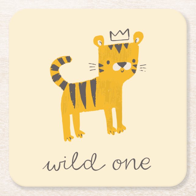 Wild One Tiger Cat Square Paper Coaster (Front)