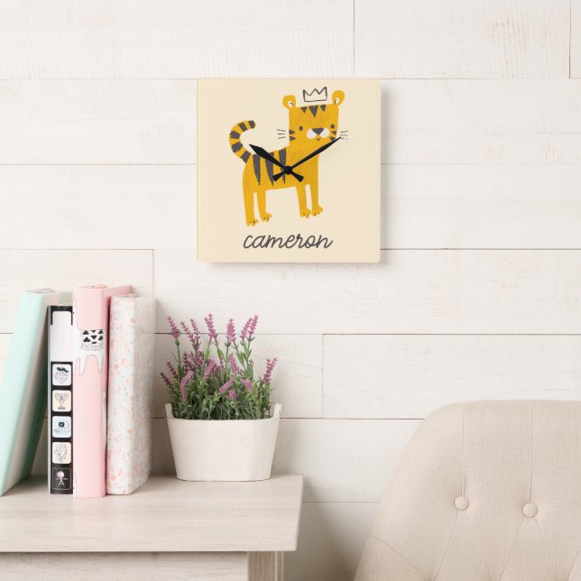 Wild One Tiger Cat Square Wall Clock (Reading Room)