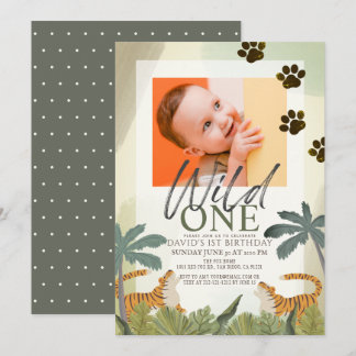 Wild One Tiger Safari Jungle 1st Birthday Photo Invitation