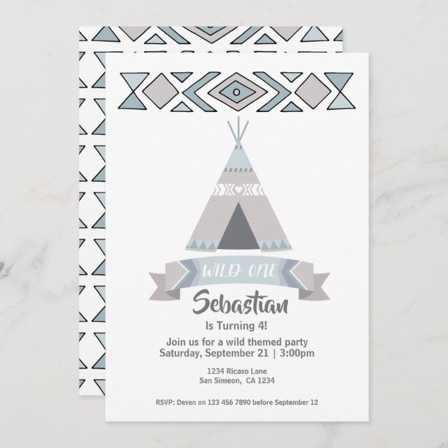 Wild One Tipi Tribal Birthday Invitation (Front/Back)