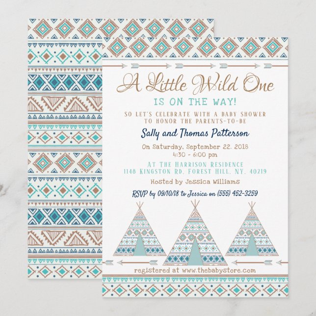 "Wild One" Tribal Baby Shower Invitation (Front/Back)