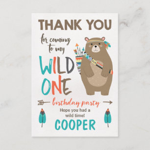 Wild One tribal Bear Birthday Thank You Card