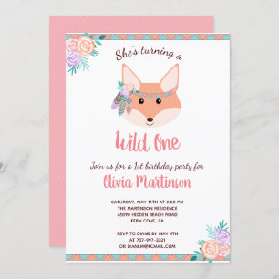 Wild One Tribal Boho Aztec Pink 1st Birthday Party Invitation