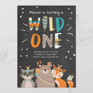 Wild One Tribal First birthday invitation Woodland