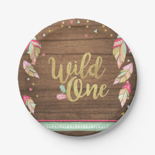 Wild One Tribal Gold First birthday Paper Plates