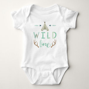 Wild One Tribal Teepee Blue Baby Boy Bodysuit