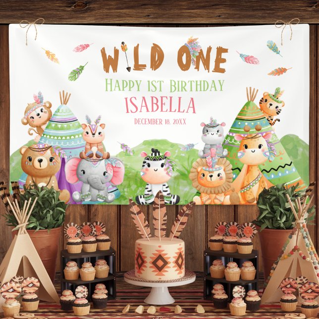 Wild One Tribal Woodland Safari Birthday Party  Banner (Creator Uploaded)