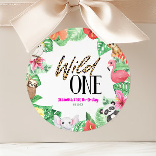 Wild One Tropical Animal 1st Birthday Party Classic Round Sticker