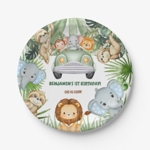 Wild One Tropical Jungle Animals Birthday Paper Plate