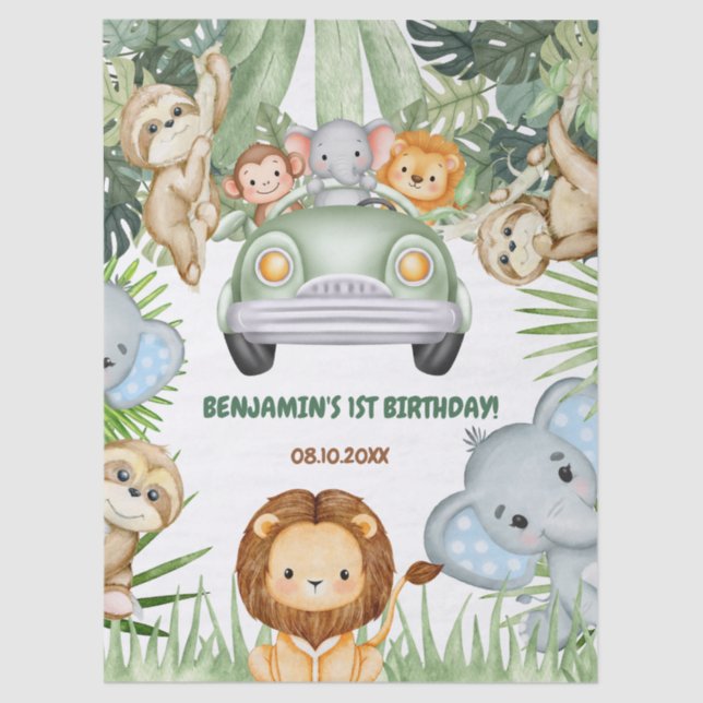 Wild One Tropical Jungle Animals Birthday Tissue Paper (Front)