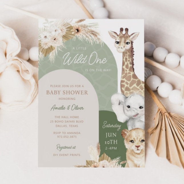Wild One Tropical Jungle Boho Safari Baby Shower Invitation (Creator Uploaded)