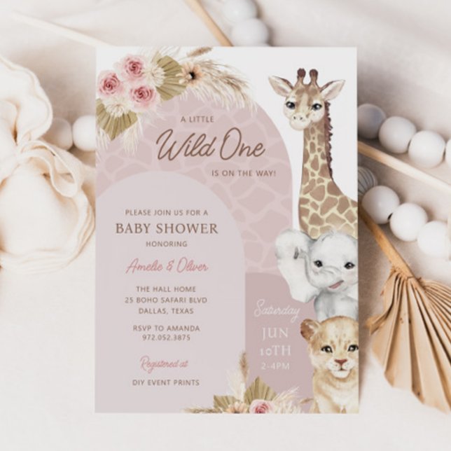 Wild One Tropical Jungle Boho Safari Baby Shower Invitation (Creator Uploaded)