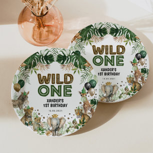 Wild One Tropical Jungle Safari Animals Birthday Paper Plate