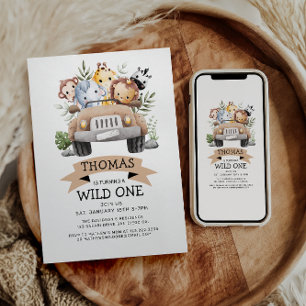 Wild One Tropical Jungle Safari Birthday  Invitation