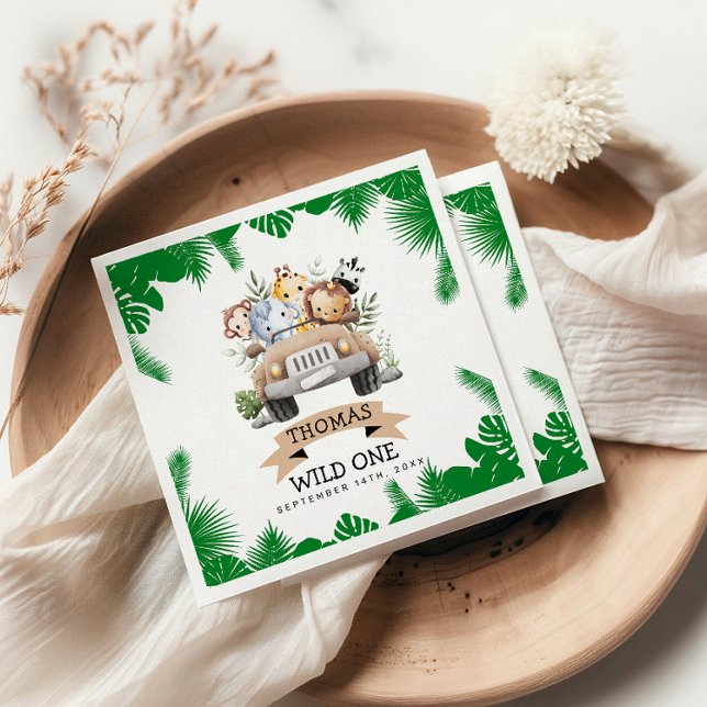 Wild One Tropical Jungle Safari Birthday  Napkin (Creator Uploaded)