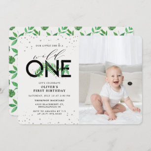 Wild One Tropical Modern 1st Birthday Photo Invitation