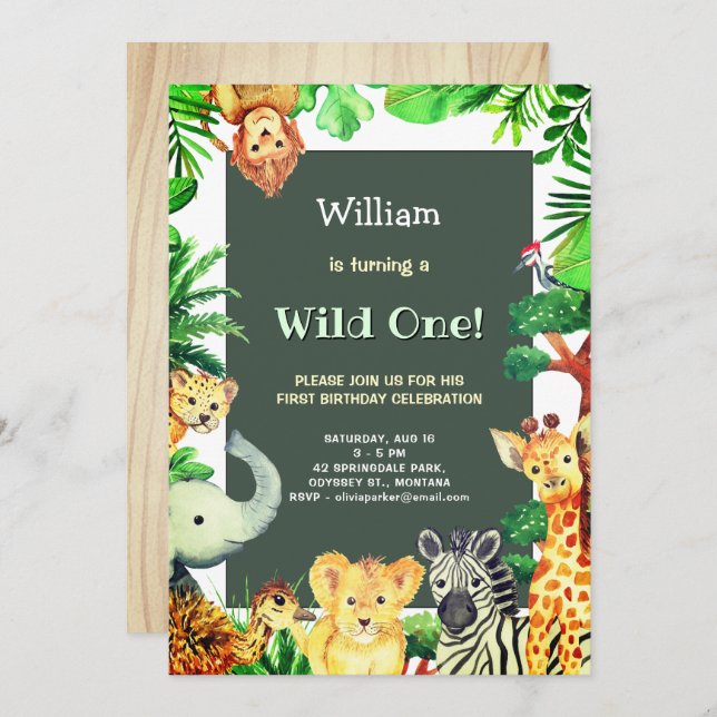 Wild One Tropical Rain Forest Whimsical Birthday Invitation (Front/Back)