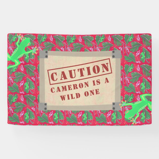 Wild One Tropical Rainforest Birthday Custom Banner (Horizontal)