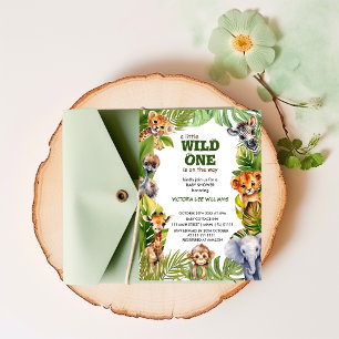 Wild One Tropical Safari Animals Baby Shower Invitation