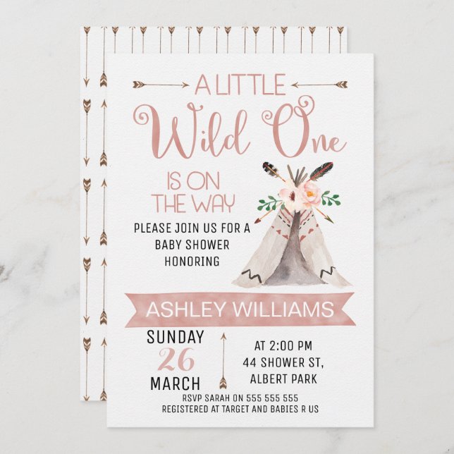 Wild One Watercolor Baby Shower Invitation (Front/Back)