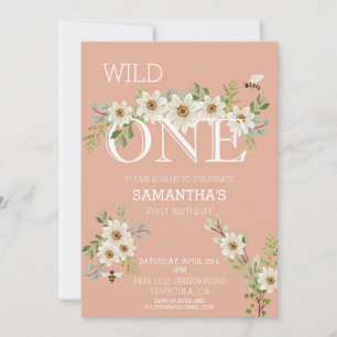 Wild One Watercolor Daisy First 1st Birthday Invit Invitation