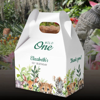 Wild One Watercolor Safari Animals 1st Birthday Favour Box