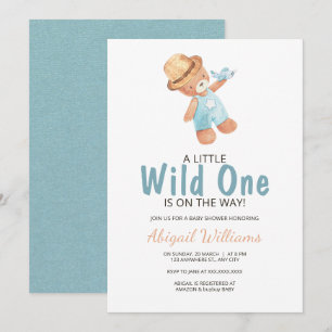 Wild One Watercolor Teddy Bear Baby Shower Invitat Invitation