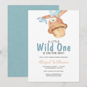Wild One Watercolor Teddy Bear Baby Shower Invitation