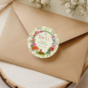 Wild One Whimsical Forest Floral Birthday Classic Round Sticker