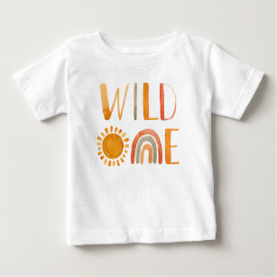 Wild One-Whimsical Watercolor Boho Rainbow & Sun  Baby T-Shirt