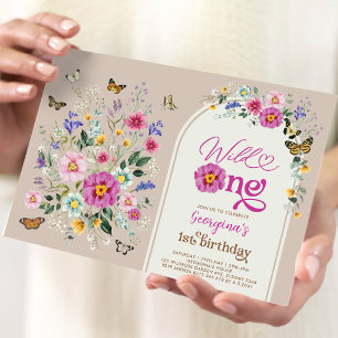 Wild One Wildflower Butterflies 1st Birthday Invitation