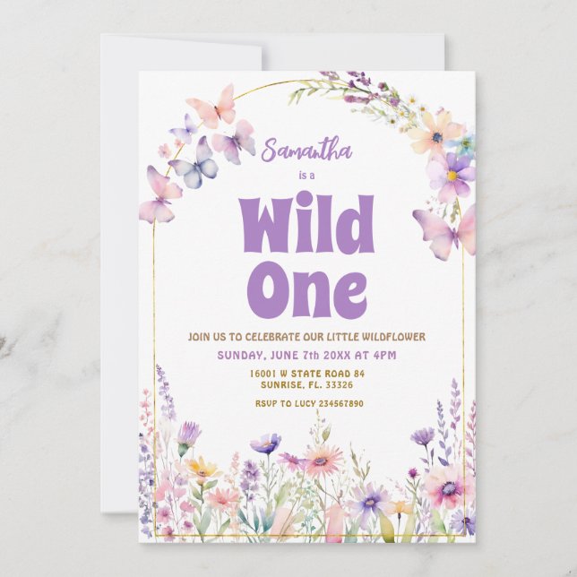 Wild One Wildflower Butterflies 1st Birthday  Invitation (Front)