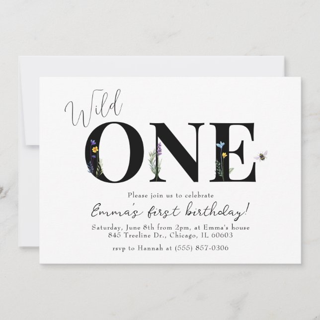 Wild One Wildflower First Birthday Invitation (Front)