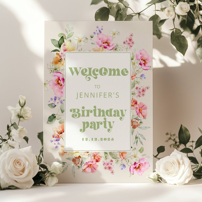 Wild One Wildflower Girl Birthday party Welcome Poster (Creator Uploaded)