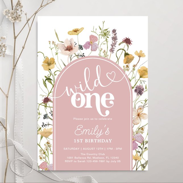 Wild One Wildflowers Blush Pink 1st Birthday Invitation (Creator Uploaded)