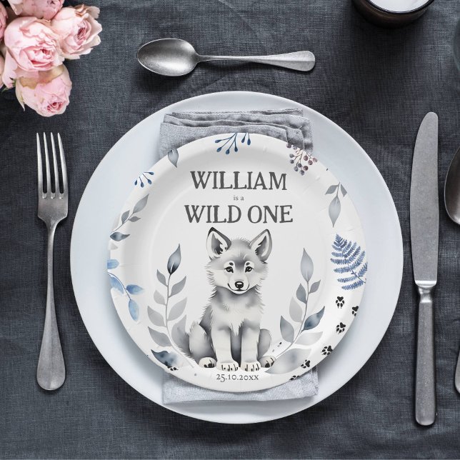 Wild One wolf themed birthday party tableware Paper Plate (Wild one wolf themed birthday party tableware cute wolf cub party plates woodlands forest animals )