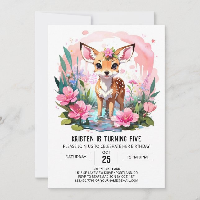 Wild One Woodland Adventure Girl Birthday Invitation (Front)