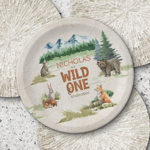 Wild One Woodland Animal 1st Birthday Party Paper Plate